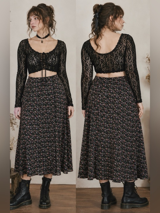 Apostrophe Dresses & Skirts - Apostrophe Black A-Line Maxi Floral Chiffon Cottagecore Boho 90’s skirt Large